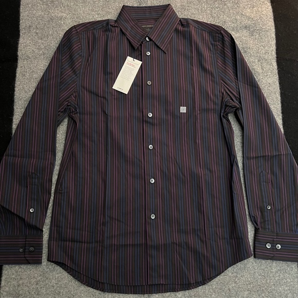 EXPRESS Modern Fit Black Vertical Stripes Stretch L/S Button-Up Shirt SMALL NWT - Picture 1 of 14